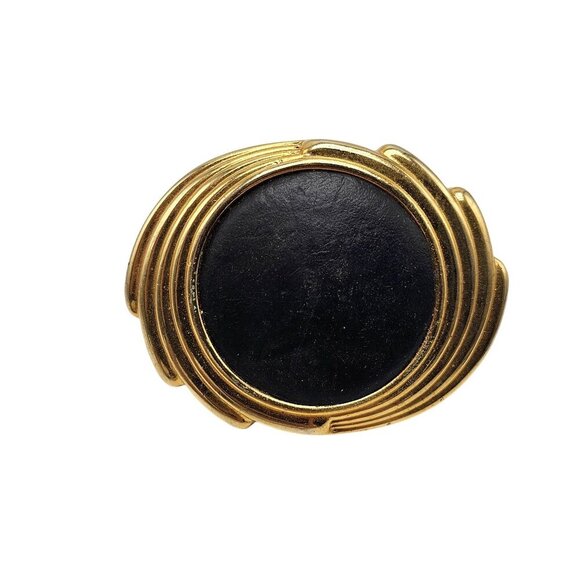 Vintage Day-Lor Gold Tone Black Leather Oval Bolo Tie Slide Replacement - Picture 1 of 5